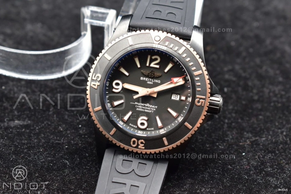 Rubber Bezel Dial Superocean 1:1 Automatic Black Best A2824 44 on Black Edition Black Strap TF 0406